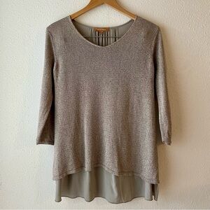 Ellen Tracy sweater 3/4 sleeve V neck beige size small